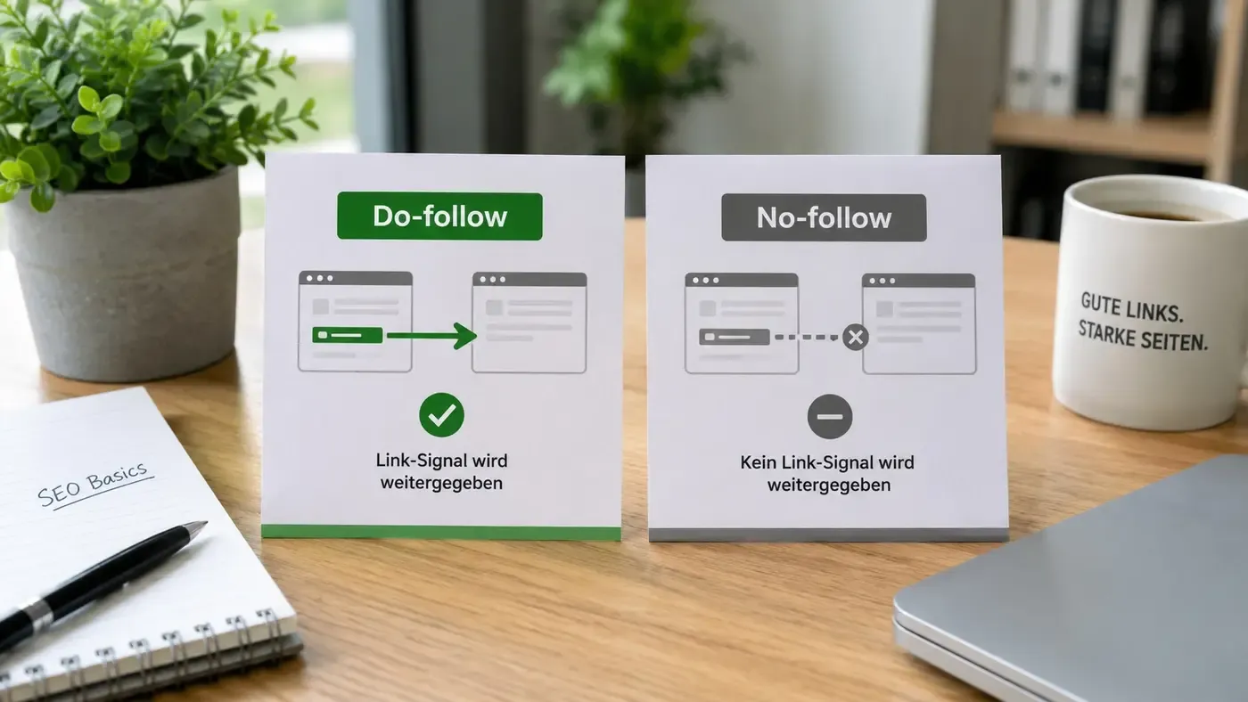 Zwei Karten erklären den Unterschied: Do-follow gibt ein Link-Signal weiter, No-follow nicht