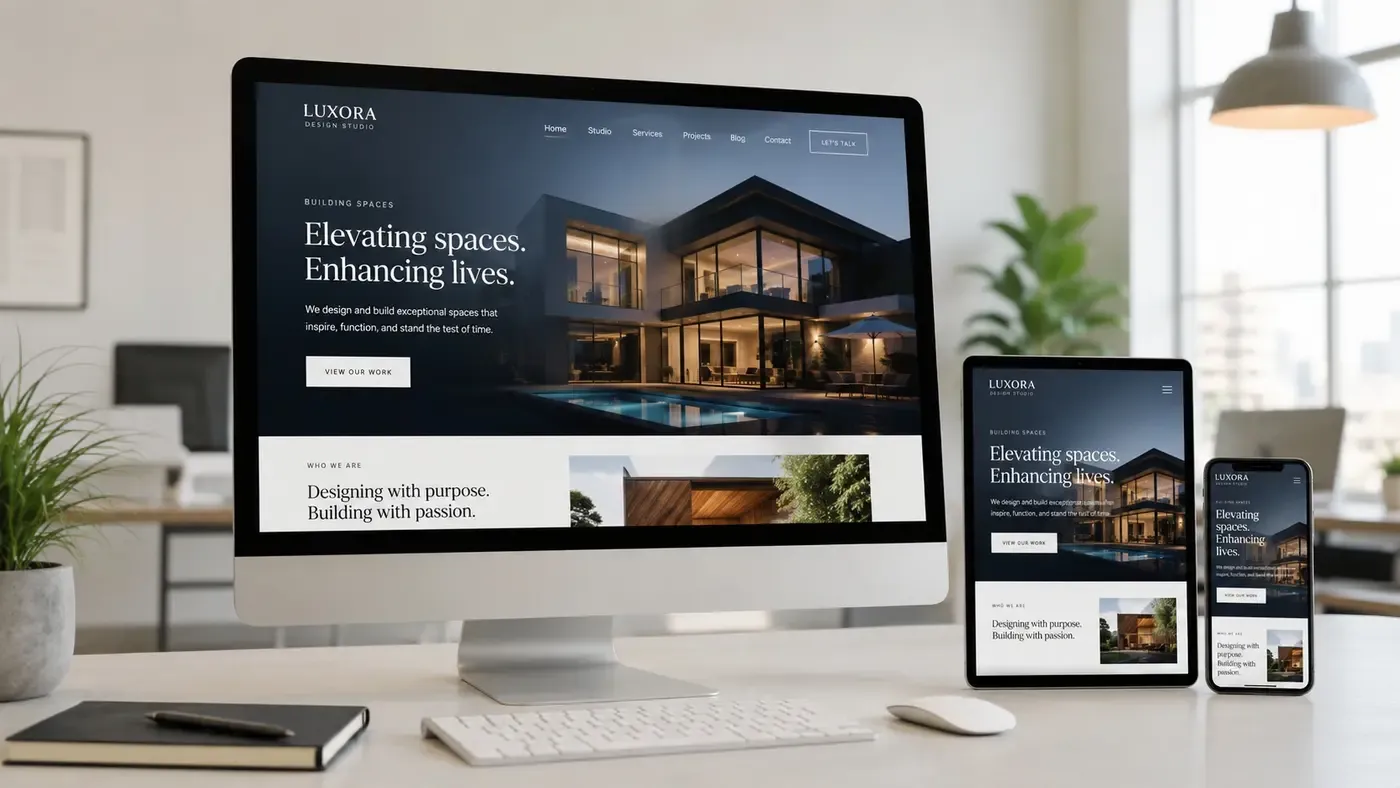 Moderne, responsive Website auf Desktop, Tablet und Smartphone